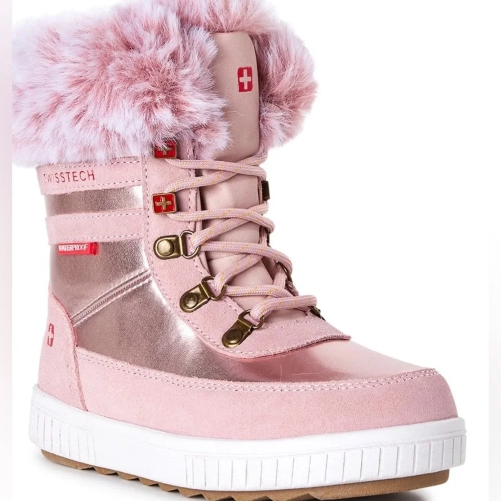 SWISS TECH BABY GIRL 3M Pink Faux Fur Suede Waterproof Boots SIZE 6 NEW